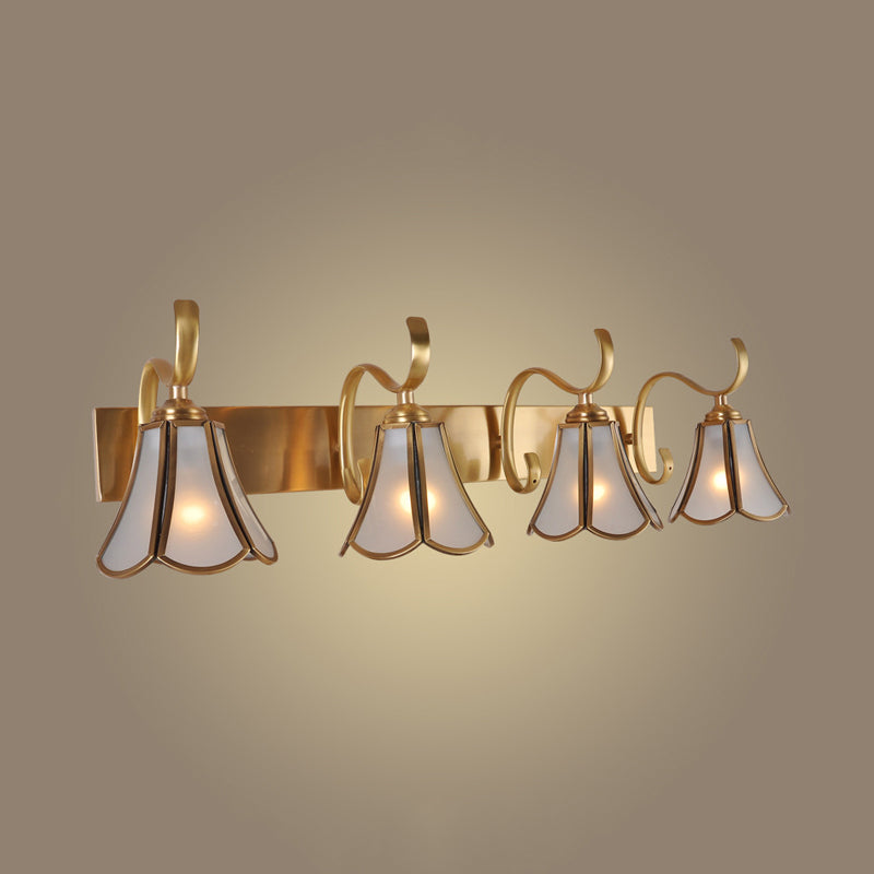 Vintage Colonial Floral Vanity Mirror Light: 4-Bulb Frosted Glass Sconce Wall Lighting in Gold