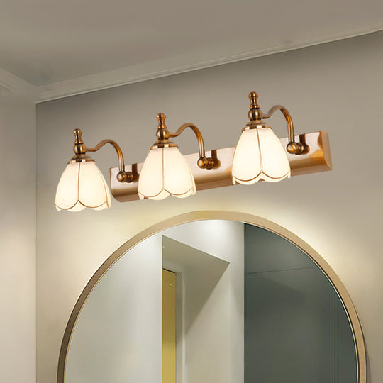 Ivory Glass Colonial Vanity Light in Gold- 1/2/3-Bulb Bathroom Wall Mount