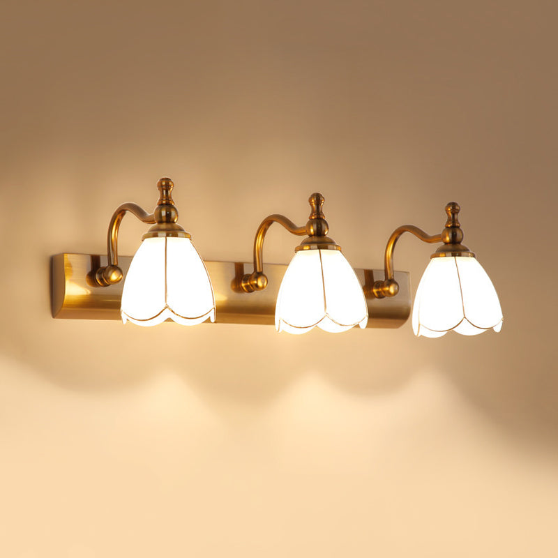 Ivory Glass Colonial Vanity Light in Gold- 1/2/3-Bulb Bathroom Wall Mount