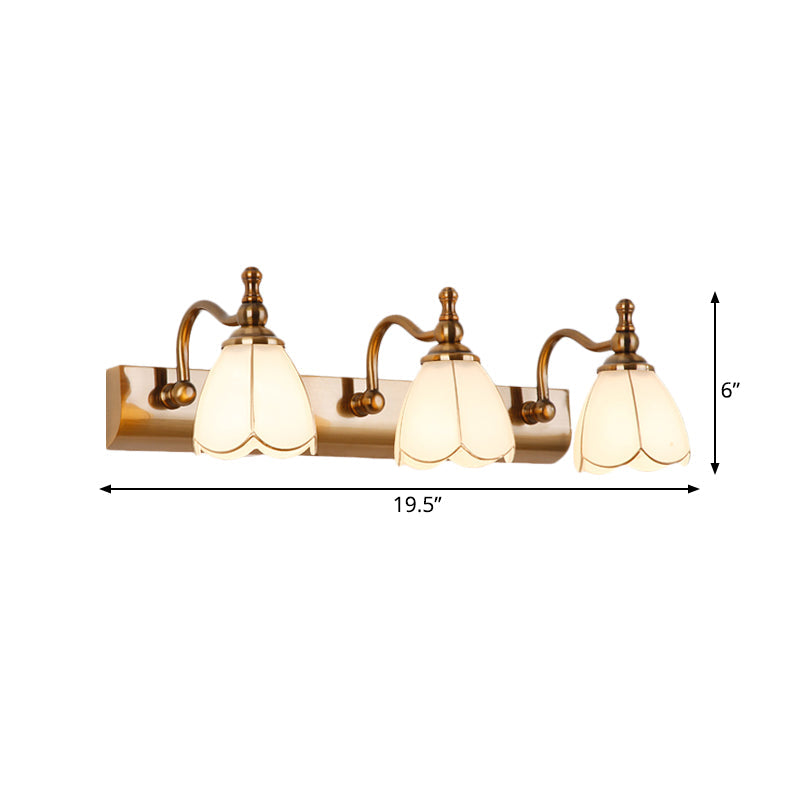 Ivory Glass Colonial Vanity Light in Gold- 1/2/3-Bulb Bathroom Wall Mount