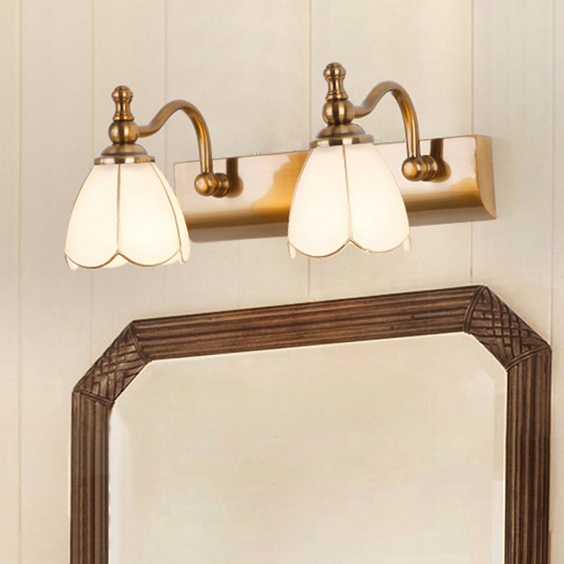 Ivory Glass Colonial Vanity Light in Gold- 1/2/3-Bulb Bathroom Wall Mount
