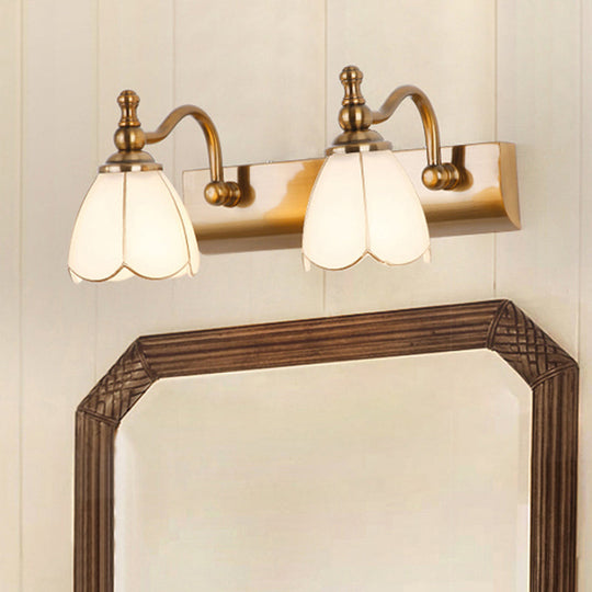 Ivory Glass Colonial Vanity Light in Gold- 1/2/3-Bulb Bathroom Wall Mount