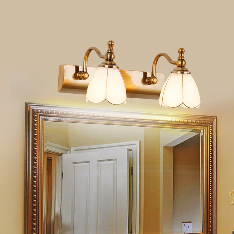 Ivory Glass Colonial Vanity Light in Gold- 1/2/3-Bulb Bathroom Wall Mount