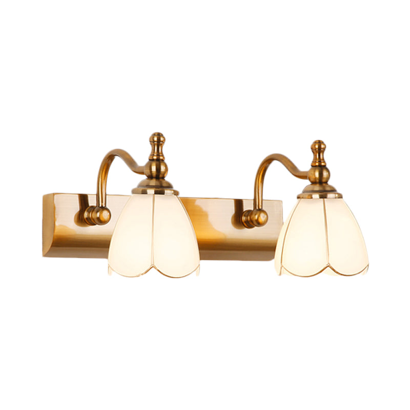 Ivory Glass Colonial Vanity Light in Gold- 1/2/3-Bulb Bathroom Wall Mount