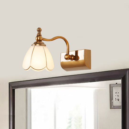 Ivory Glass Colonial Vanity Light in Gold- 1/2/3-Bulb Bathroom Wall Mount