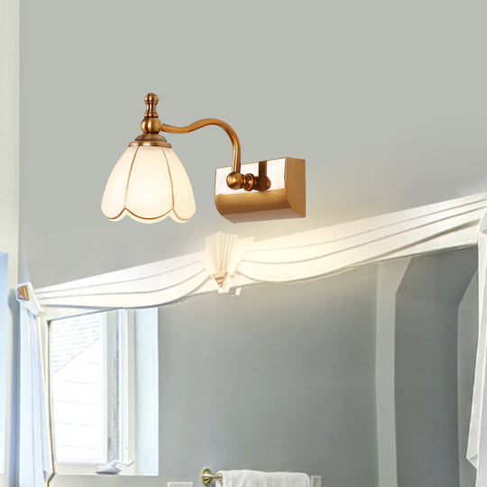 Ivory Glass Colonial Vanity Light in Gold- 1/2/3-Bulb Bathroom Wall Mount