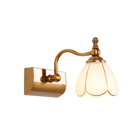 Ivory Glass Colonial Vanity Light in Gold- 1/2/3-Bulb Bathroom Wall Mount
