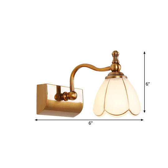 Ivory Glass Colonial Vanity Light in Gold- 1/2/3-Bulb Bathroom Wall Mount