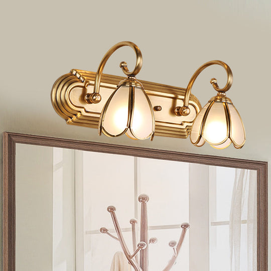 Gold Colonial Blossom Cream Glass Wall Sconce Vanity Light - 2-Bulb Wall Mount