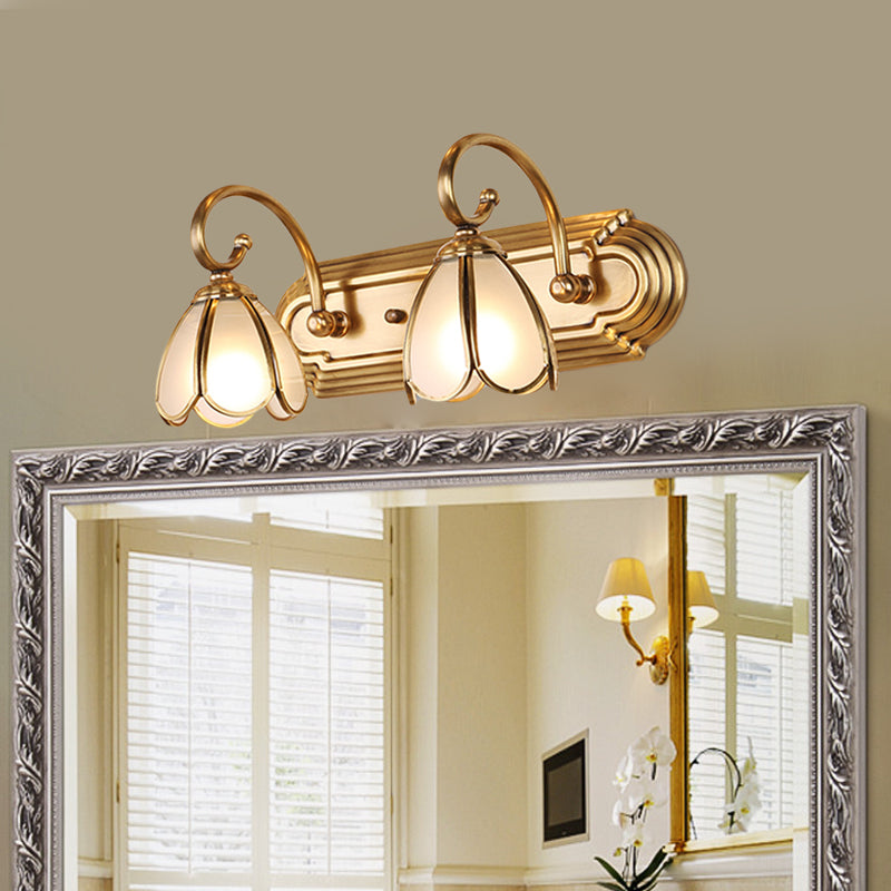 Gold Colonial Blossom Cream Glass Wall Sconce Vanity Light - 2-Bulb Wall Mount