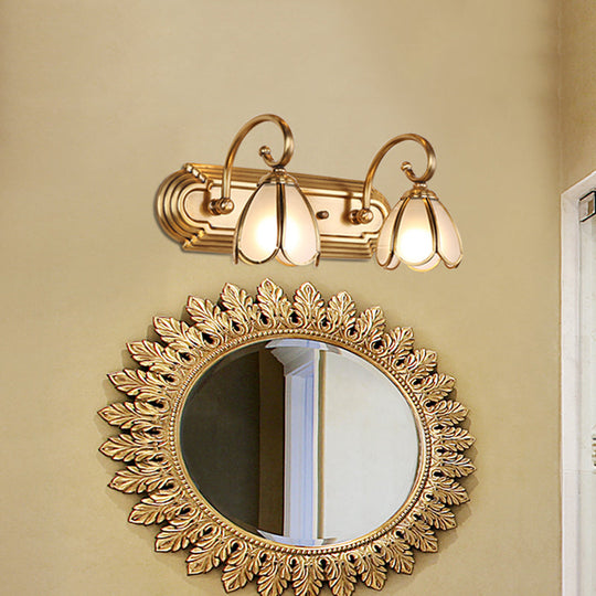 Gold Colonial Blossom Cream Glass Wall Sconce Vanity Light - 2-Bulb Wall Mount