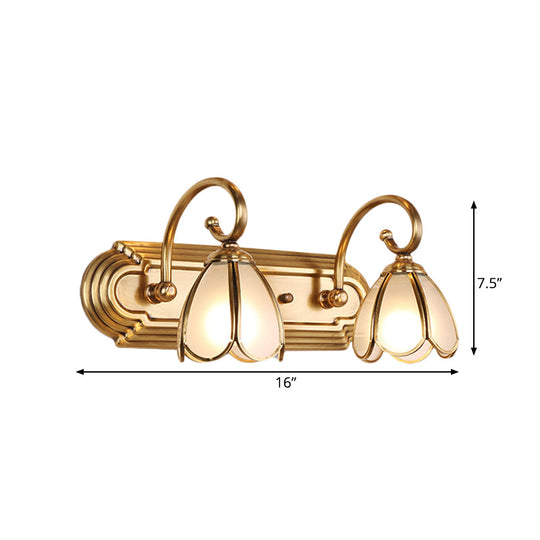Gold Colonial Blossom Cream Glass Wall Sconce Vanity Light - 2-Bulb Wall Mount