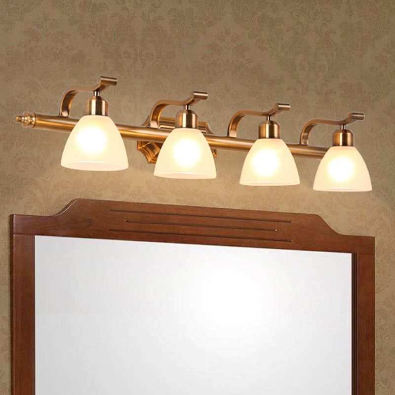Gold Colonial Dome Vanity Lighting Idea: 1/2/3-Light Cream Glass Bathroom Wall Light with Curved Arm