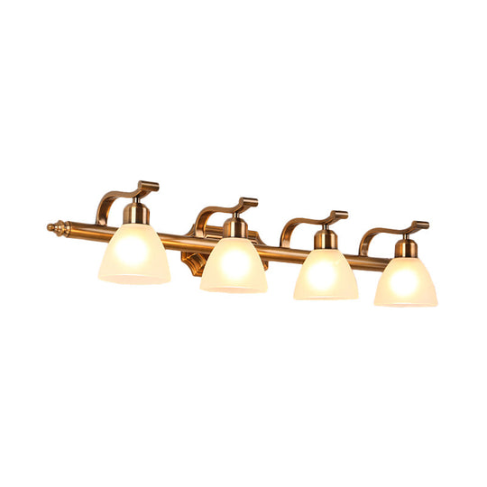 Gold Colonial Dome Vanity Lighting Idea: 1/2/3-Light Cream Glass Bathroom Wall Light with Curved Arm