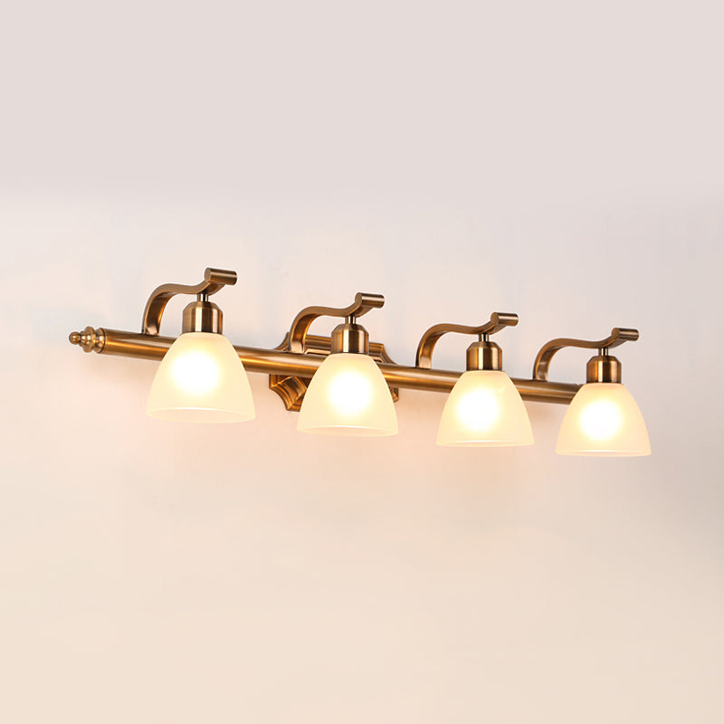 Gold Colonial Dome Vanity Lighting Idea: 1/2/3-Light Cream Glass Bathroom Wall Light with Curved Arm