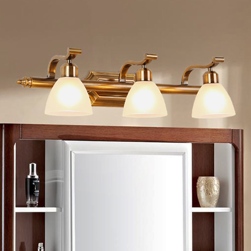 Gold Colonial Dome Vanity Lighting Idea: 1/2/3-Light Cream Glass Bathroom Wall Light with Curved Arm