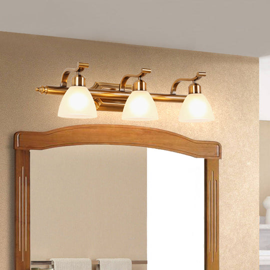 Gold Colonial Dome Vanity Lighting Idea: 1/2/3-Light Cream Glass Bathroom Wall Light with Curved Arm