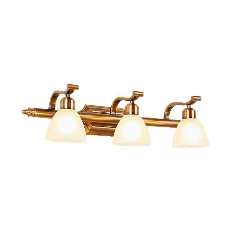 Gold Colonial Dome Vanity Lighting Idea: 1/2/3-Light Cream Glass Bathroom Wall Light with Curved Arm