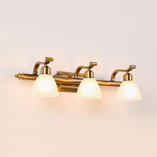 Gold Colonial Dome Vanity Lighting Idea: 1/2/3-Light Cream Glass Bathroom Wall Light with Curved Arm