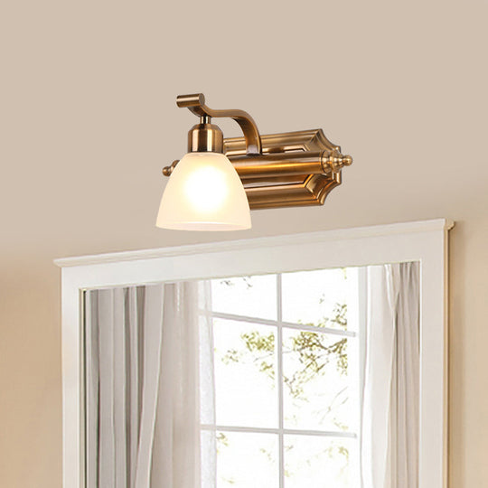 Gold Colonial Dome Vanity Lighting Idea: 1/2/3-Light Cream Glass Bathroom Wall Light with Curved Arm