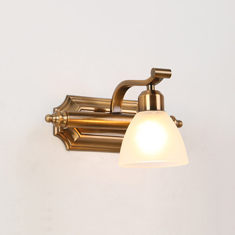 Gold Colonial Dome Vanity Lighting Idea: 1/2/3-Light Cream Glass Bathroom Wall Light with Curved Arm
