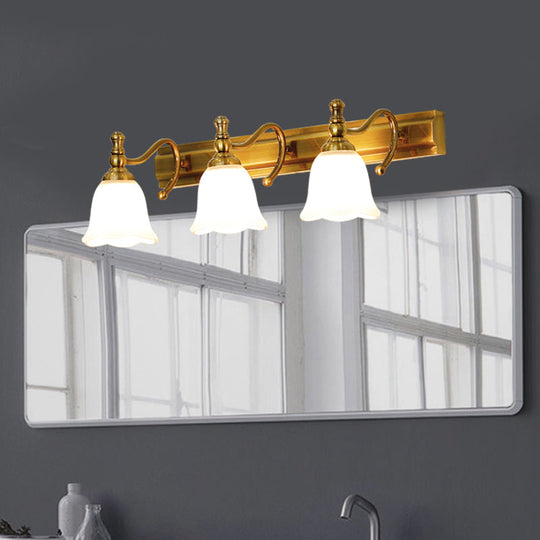 Colonial Wall Vanity Light with Flower Opal Glass Shade in Gold - 2/3 Heads