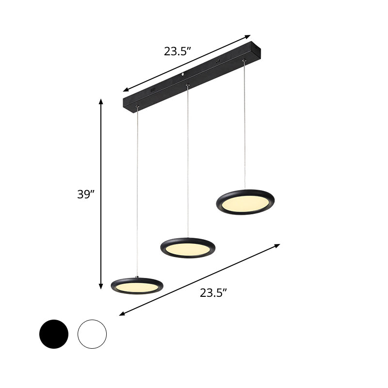 Minimalist Black/White Multi-Light Pendant with 3 Acrylic Disc Lights - Warm/White Light, Ideal for Kitchen Dinette