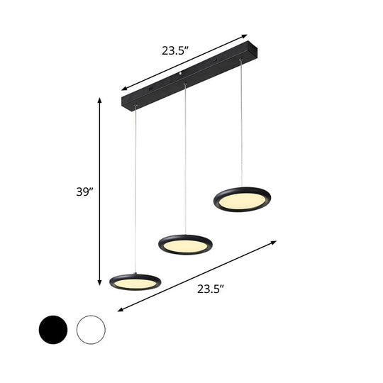 Minimalist Black/White Multi-Light Pendant with 3 Acrylic Disc Lights - Warm/White Light, Ideal for Kitchen Dinette