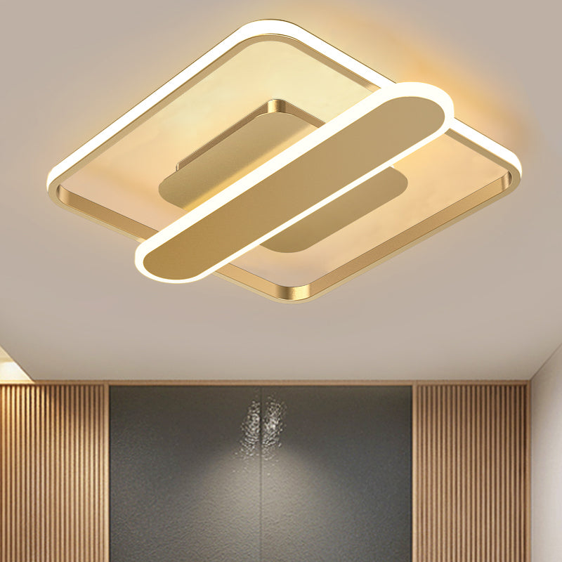 Contemporary Aluminum Square Frame LED Ceiling Lamp - Black/Gold/White, 16.5/20.5 Inches Wide