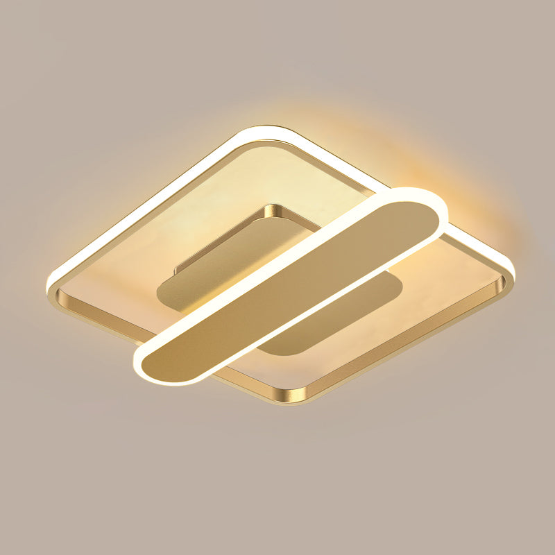 Contemporary Aluminum Square Frame LED Ceiling Lamp - Black/Gold/White, 16.5/20.5 Inches Wide