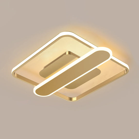 Contemporary Aluminum Square Frame LED Ceiling Lamp - Black/Gold/White, 16.5/20.5 Inches Wide