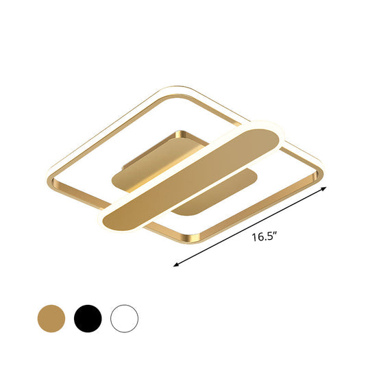 Contemporary Aluminum Square Frame LED Ceiling Lamp - Black/Gold/White, 16.5/20.5 Inches Wide