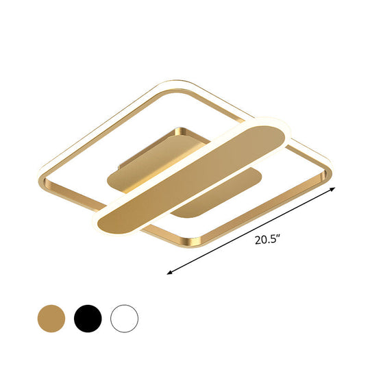 Contemporary Aluminum Square Frame LED Ceiling Lamp - Black/Gold/White, 16.5/20.5 Inches Wide