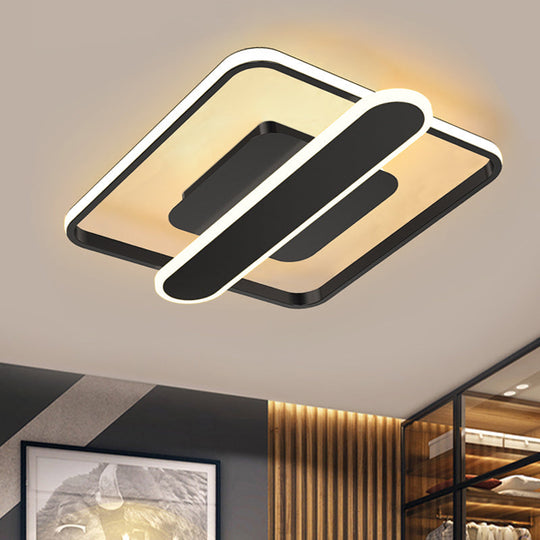 Contemporary Aluminum Square Frame LED Ceiling Lamp - Black/Gold/White, 16.5/20.5 Inches Wide