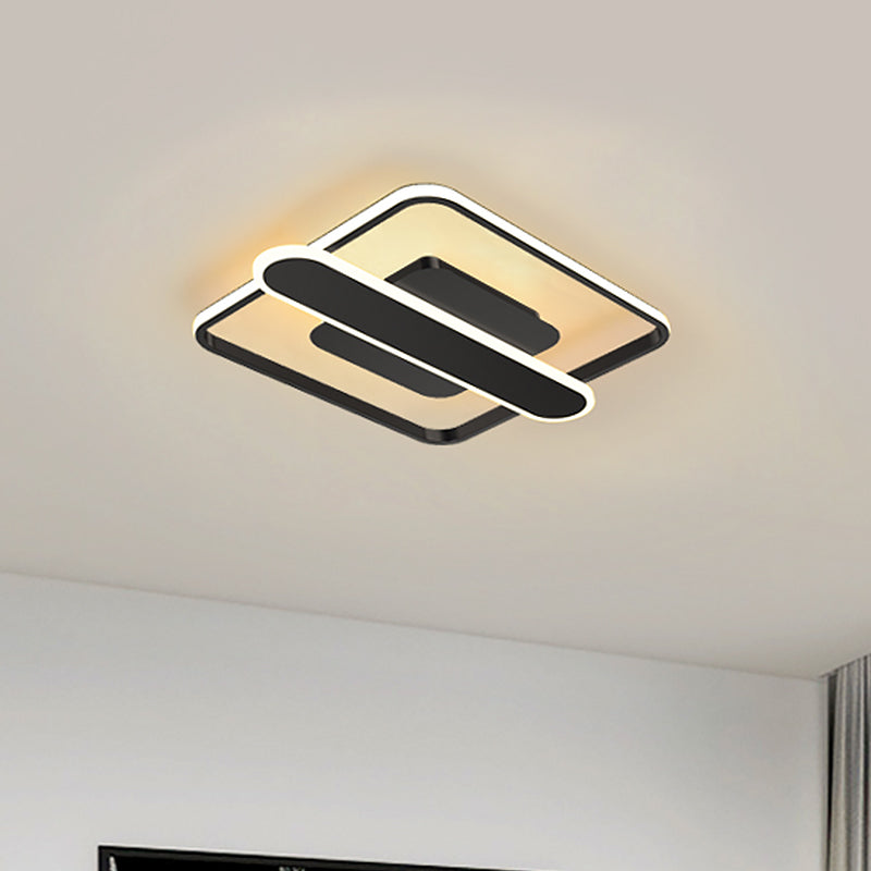 Contemporary Aluminum Square Frame LED Ceiling Lamp - Black/Gold/White, 16.5/20.5 Inches Wide