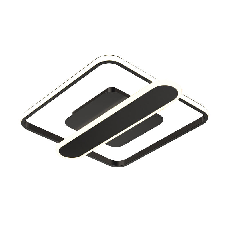 Contemporary Aluminum Square Frame LED Ceiling Lamp - Black/Gold/White, 16.5/20.5 Inches Wide