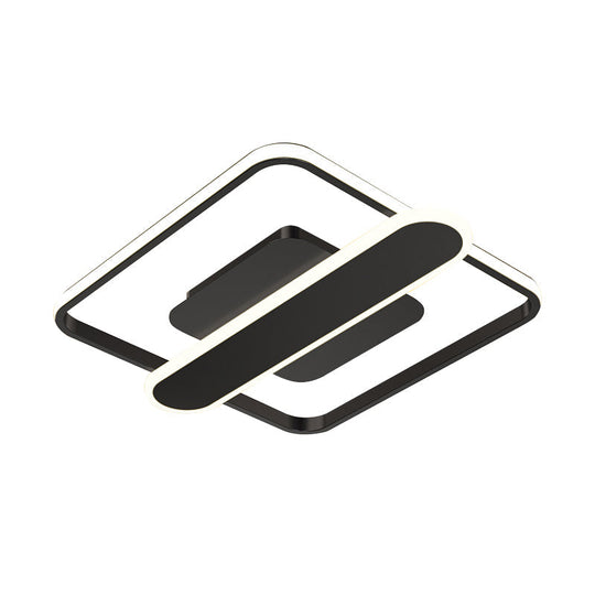 Contemporary Aluminum Square Frame LED Ceiling Lamp - Black/Gold/White, 16.5/20.5 Inches Wide