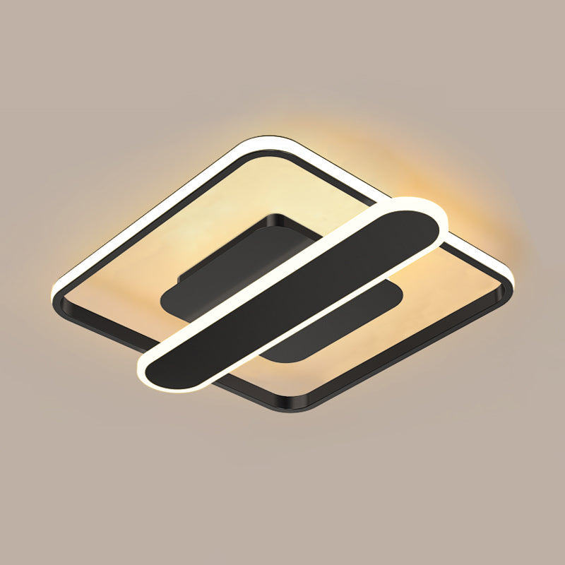 Contemporary Aluminum Square Frame LED Ceiling Lamp - Black/Gold/White, 16.5/20.5 Inches Wide