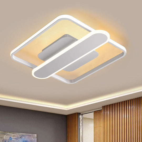 Contemporary Aluminum Square Frame LED Ceiling Lamp - Black/Gold/White, 16.5/20.5 Inches Wide