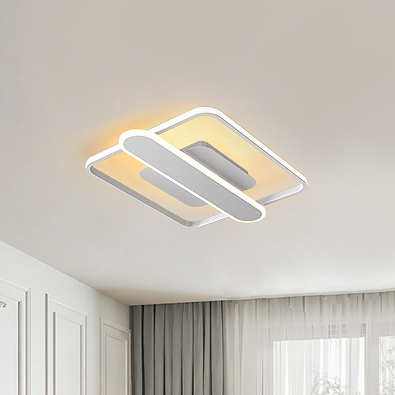 Contemporary Aluminum Square Frame LED Ceiling Lamp - Black/Gold/White, 16.5/20.5 Inches Wide