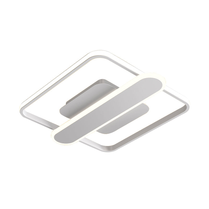 Contemporary Aluminum Square Frame LED Ceiling Lamp - Black/Gold/White, 16.5/20.5 Inches Wide