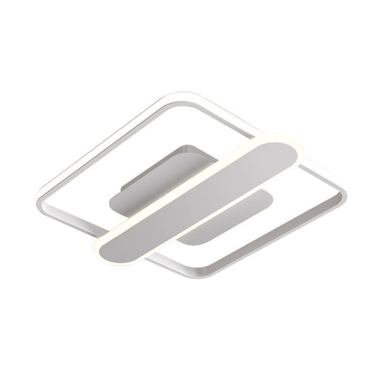 Contemporary Aluminum Square Frame LED Ceiling Lamp - Black/Gold/White, 16.5/20.5 Inches Wide