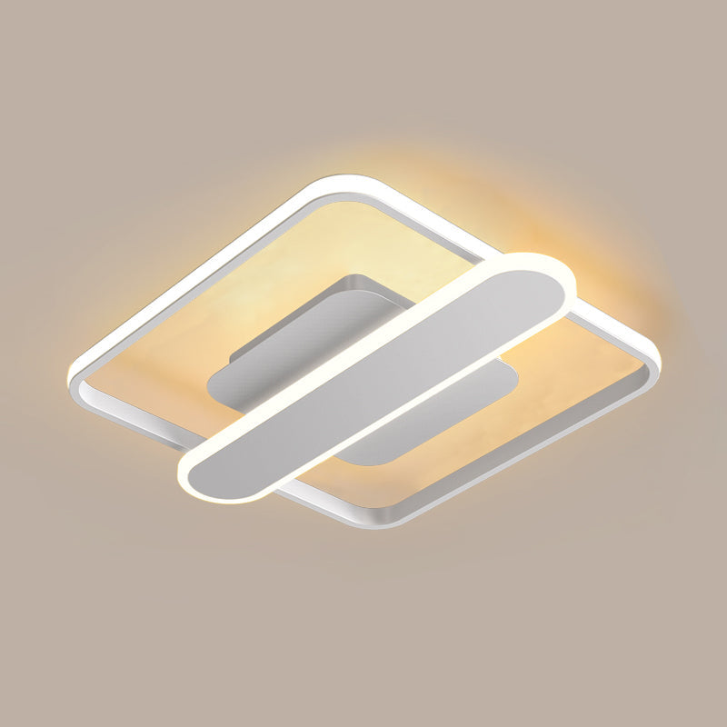 Contemporary Aluminum Square Frame LED Ceiling Lamp - Black/Gold/White, 16.5/20.5 Inches Wide