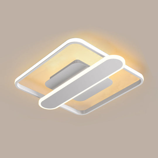 Contemporary Aluminum Square Frame LED Ceiling Lamp - Black/Gold/White, 16.5/20.5 Inches Wide