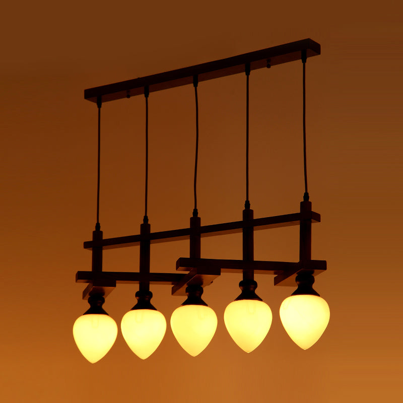 Retro Opal Glass Cluster Pendant Light with Brown Pear Suspension Lamp