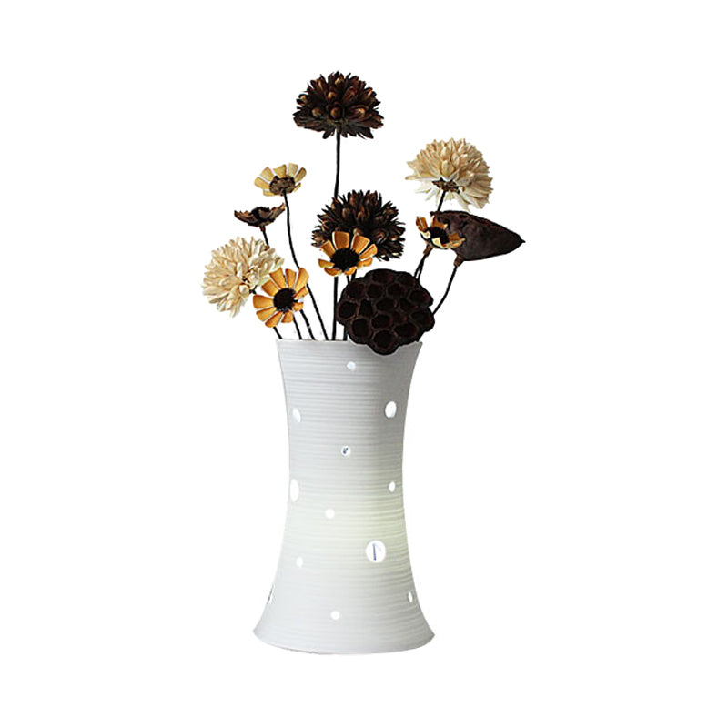 Ceramic White Nightstand Lamp: LED Pastoral Table Light (5.5"/7") with Dried Flower Decor