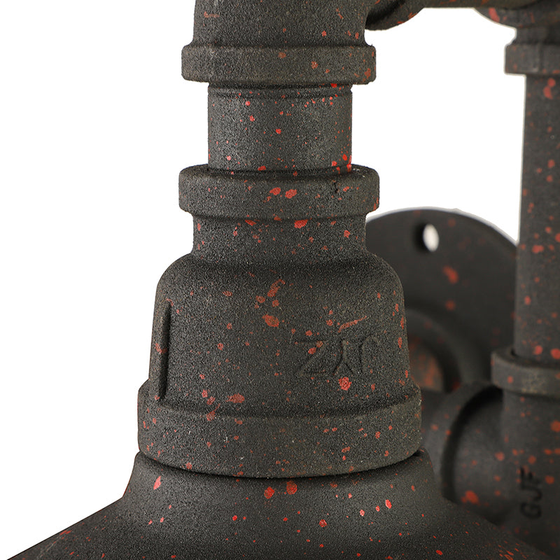 Industrial Metallic 2-Light Wall Sconce with Cage Shade and Red Valve - Black/Bronze Tubed Kitchen Lighting Fixture