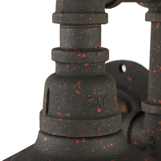 Industrial Metallic 2-Light Wall Sconce with Cage Shade and Red Valve - Black/Bronze Tubed Kitchen Lighting Fixture