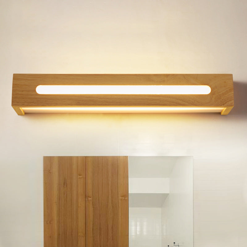 Minimalist LED Wooden Wall Sconce with Diffuser - 1 Light Bath Vanity Light in Warm/White Light (14"/18"/21.5" Wide)