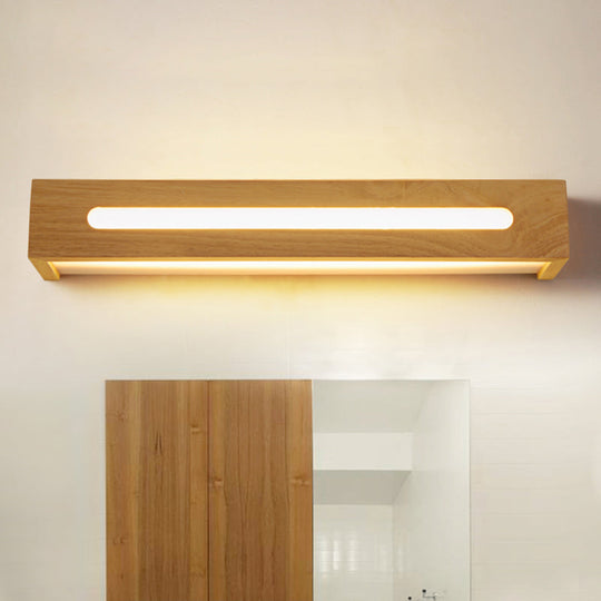 Minimalist LED Wooden Wall Sconce with Diffuser - 1 Light Bath Vanity Light in Warm/White Light (14"/18"/21.5" Wide)
